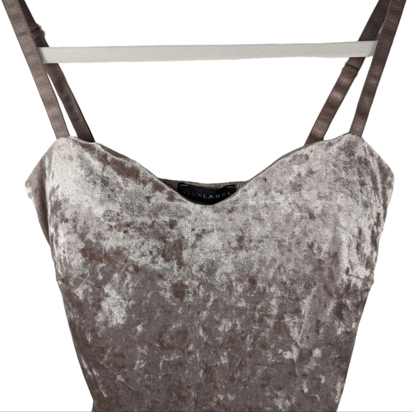 JLUXLABEL Crushed Velvet Bodysuit Taupe Nude Spaghetti Strap Size S - Picture 3 of 14